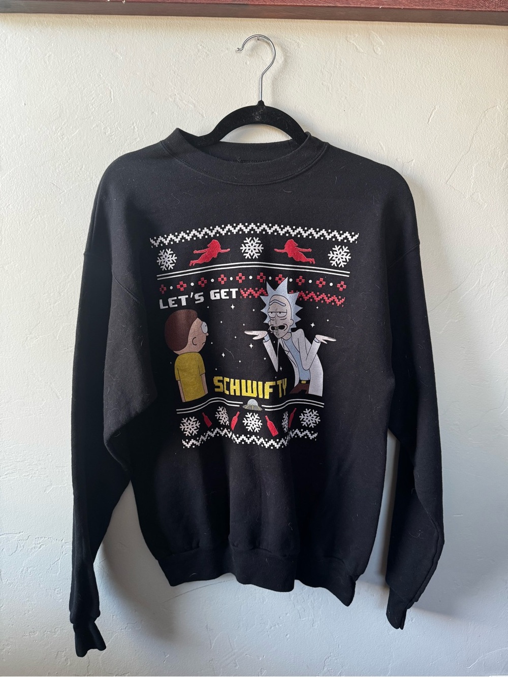 Hanes Black Crewneck Sweatshirt with Rick and Morty 'Schwift' Graphic
